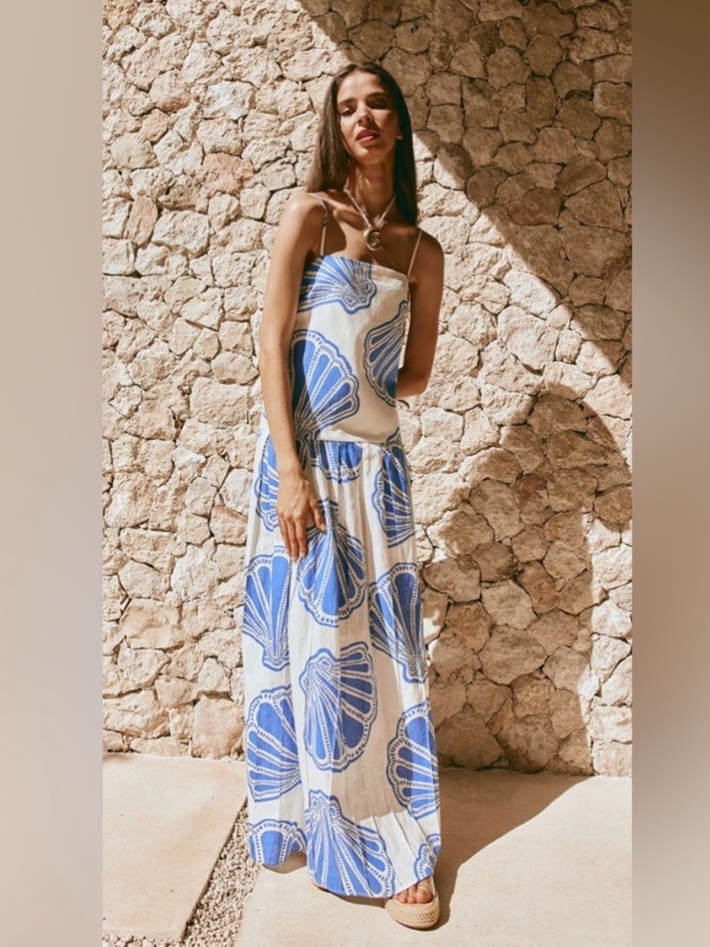 Blue Shell-Print Maxi Dress